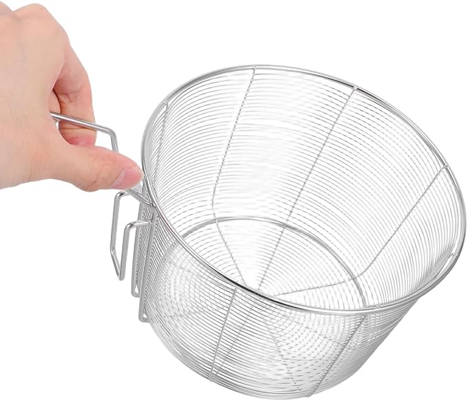 Kichvoe Mesh Pasta Basket - Stainless Steel Mesh Spider Strainer - Noodle Strainer Spaghetti Spoon Fried Food Container Deep Basket Skimmer for Noodles Dumpling