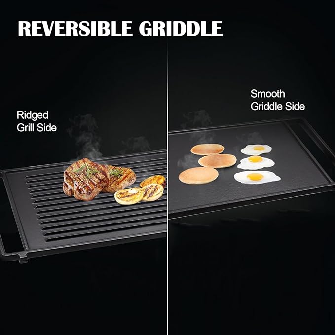 Hiorucet WB31X24998 Cast Iron Griddle Replacement for GE Gas Stove Griddle Plate, JGBS66REKSS Reversible Griddle Flat Top Pan for GE Appliance Gas Range Parts.