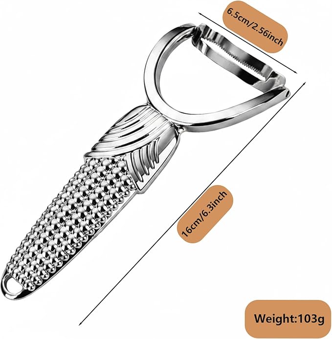 Corn Peeler for Corn on the Cob – Stainless Steel Corn Stripper Tool with Ergonomic Anti-Slip Handle – Sharp Corn Kernel Remover & Cutter for Kitchen, Salads, BBQ & Fresh Corn Prep (Silver)