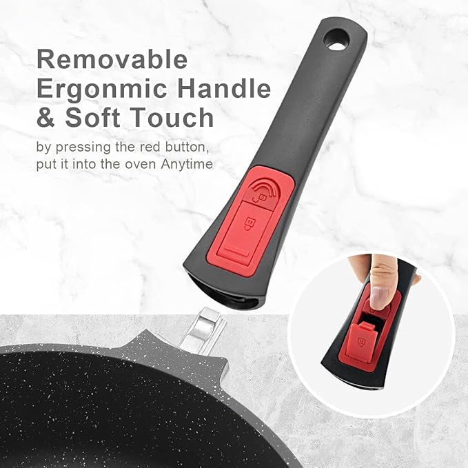 AIKENBBKK 11 Inch Non Stick Frying Pans with Lid, 5 QT Large Deep Frying Pan Skillet with Cover, NonStick Cooking Sauté Pan Compatible with All Stovetops, Detachable Handle, Oven Safe, PFOA PFOS Free