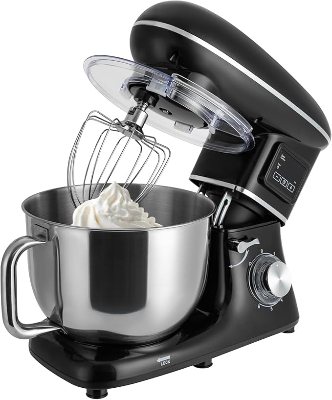 HAPPCUCOE 1350W Stand Mixer,6.5Qt Electric Kitchen Mixer,Dough Machine with LCD Display,Electric Food Mixer for Kitchens,Restaurants,Bakeries (Black)