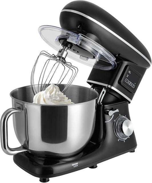HAPPCUCOE 1350W Stand Mixer,6.5Qt Electric Kitchen Mixer,Dough Machine with LCD Display,Electric Food Mixer for Kitchens,Restaurants,Bakeries (Black)