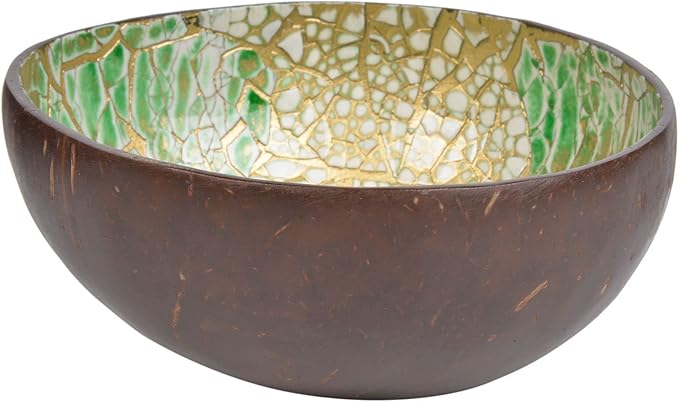 ChezMax Natural Coconut & Mother of Pearl Inlaid Shell Key & Storage Bowl for Entryway Table, Nuts, Fruits & Dry Snack Storage, Round Handcrafted Decoration Bowl