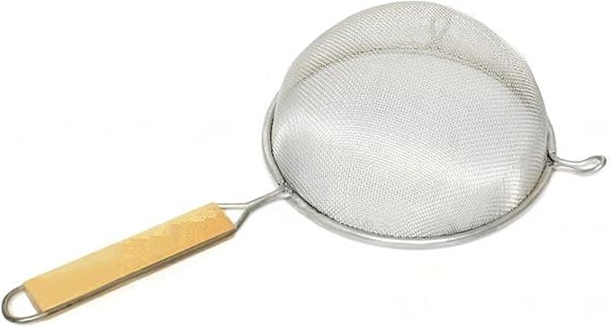 TrueCraftware- 6-Inch Single Medium Mesh Strainer Stainless Steel 6-1/2" Handle Length Wooden Handle- Kitchen Utensil Food Strainer Skimmer Spoon for Cooking Sieve Sifters Pasta Fruits Vegetable