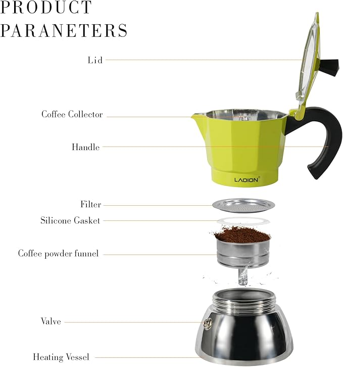 LAOION Stovetop Espresso Maker, 3Cup Moka Pot, Espresso Machine Compatible with Induction Cooktops, 150ml Stainless Steel & Aluminum Cuban Coffee Maker for Cafetera Cubana, Green