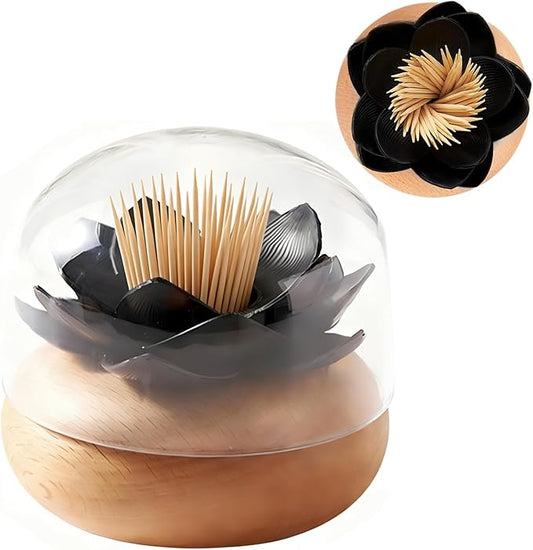 Toothpick Holders Wood Toothpick Dispenser, Tooth Picks Wooden Holders Black Decorative for Kitchen Bathroom Accessories Cute Gifts -with 80 Toothpick (Black)