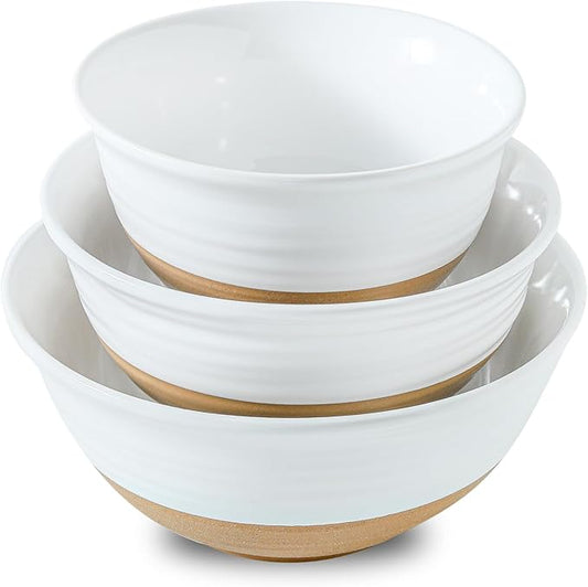 Tikooere Ceramic Mixing Bowls,Large Serving Bowls 2.1/1.5/1.0 Qt,Salad Bowls Set of 3 for Kitchen Space Saving Storage,Nesting Bowls for Cooking,Popcorn,Soup,Fruit, Microwave & Dishwasher Safe,White