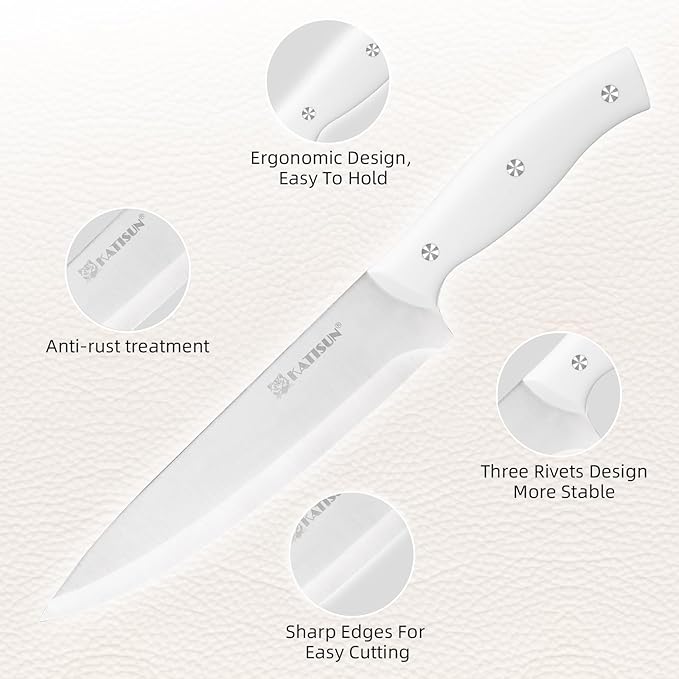 Knife Set, White High Carbon Stainless Steel Kitchen Knife Sets with Block, Built-in Sharpener, Forged Triple Rivet, Dishwasher Safe