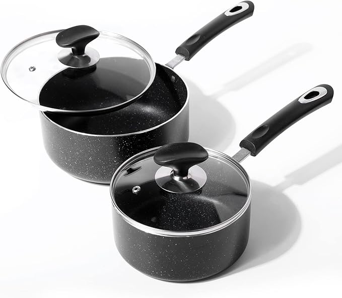 RATWIA Nonstick Saucepan Set - 1.5 Quart and 2.5Quart,Ultra Non Stick Sauce Pan Small Pot with Glass Lid,Great for Home Kitchen Restaurant,Black