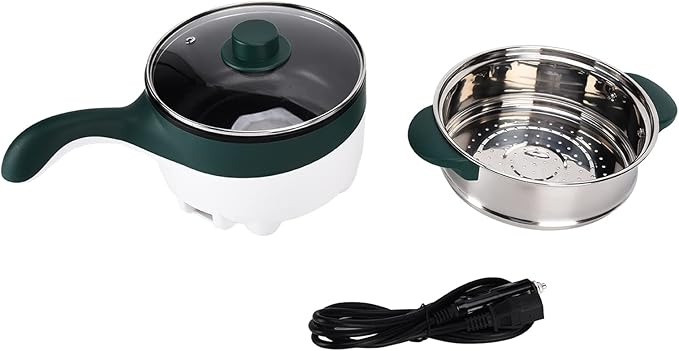 ZJchao Electric Hot Pot 2L Stainless Steel Multifunctional Portable Cooking Steamer for Home Car Kitchen 12V Green