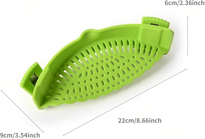 2 PACK Silicone Clip-on Strainer - Fits Pots, Pans & Pasta, Hands-Free Food Strainer for Ground Beef, Spaghetti, Pasta, Compatible with All Bowls and Pots (Black,Green)