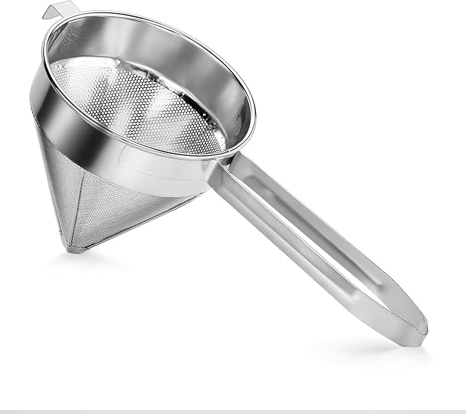 Soro Essentials- 8" Stainless Steel China Cap Strainer Fine Mesh- Cone Shaped Strainers Food Strainer Juice Strainer Kitchen Tools Food Strainer for Straining Seeds Beans Sauces Home Kitchen