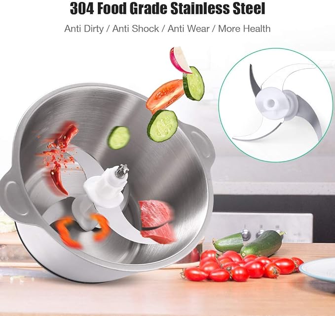 HOMEASY Meat Grinder Electric, Food Processor 2L Stainless Steel Meat Blender Food Chopper for Meat, Vegetables, Fruits and Nuts with 4 Sharp Blades, 350W, 8 Cups