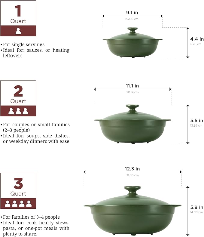 MINH LONG 3-Qt Porcelain Dutch Oven with Lid – Lead & Cadmium Free, Oven Safe to 482°F, Heat Retention, Clay Pot for Cooking on Gas & Infrared Cooktop, Use to Marinate, Cook, Bake, Refrigerate & Serve