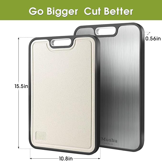 Titanium Cutting Board for Kitchen, Cutting Board Double Sided Food Grade, Pure Titanium/PP,Chopping Board for Meat Vegetable Fruit,Easy to Clean,Kitchen Gifts(16''x11'')