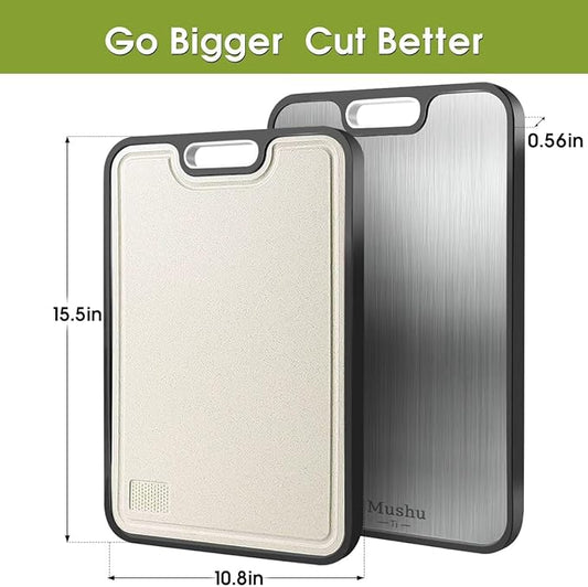 Titanium Cutting Board for Kitchen, Cutting Board Double Sided Food Grade, Pure Titanium/PP,Chopping Board for Meat Vegetable Fruit,Easy to Clean,Kitchen Gifts(16''x11'')