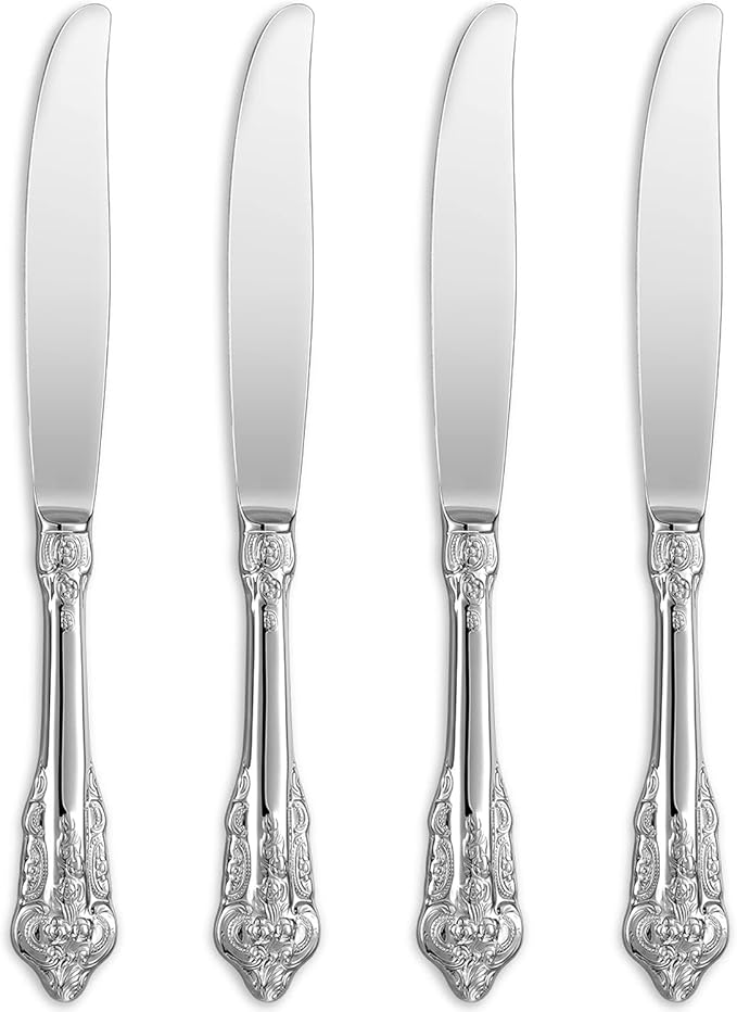 KEAWELL Gorgeous Dinner Knife, Set of 4, 18/10 Stainless Steel, Mirror Polished, Luxury Dinner Knife Set. (Silver)