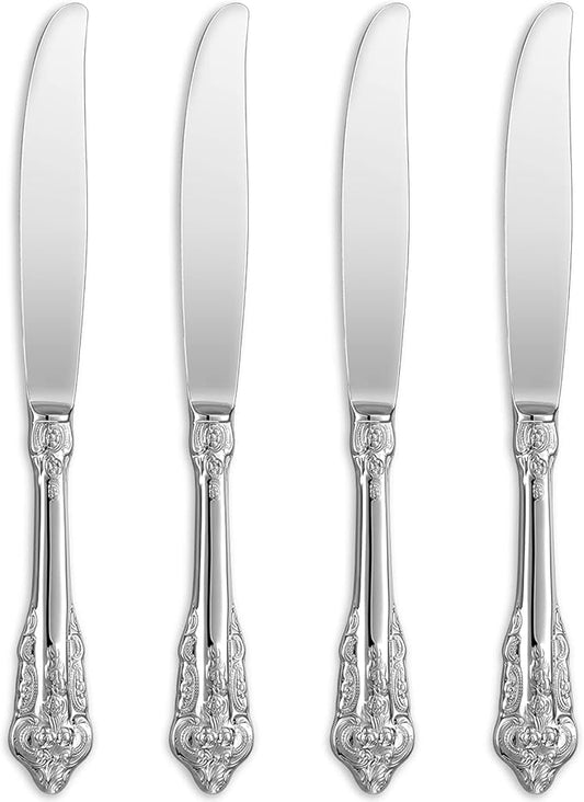 KEAWELL Gorgeous Dinner Knife, Set of 4, 18/10 Stainless Steel, Mirror Polished, Luxury Dinner Knife Set. (Silver)