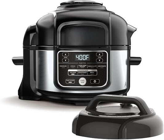 Ninja 10-in-1 5-Qt Pressure Cooker & Air Fryer Multi-Cooker, Steam, Bake/Roast, Broil, Slow Cook, Sear/Sauté & Dehydrate, Nonstick Pot, Stainless Steel, TenderCrisp Lid, Easy Clean