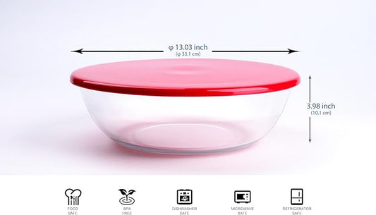 HUSANMP 4.5L Round Glass Mixing Bowl with Lids, Glass Salad Bowls with BPA free cover. Oven, Microwave and Dishwasher Safe.