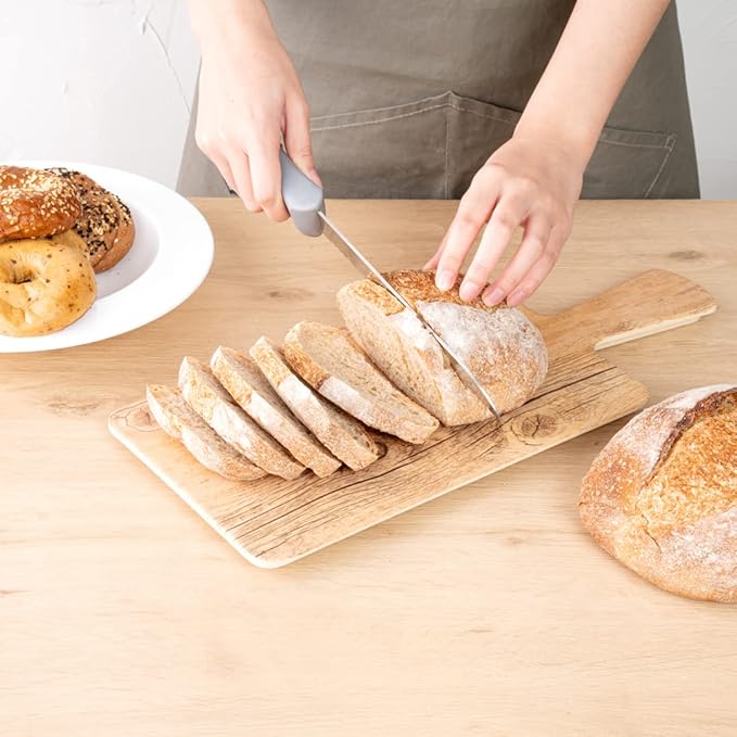 Restaurantware Comfy Grip 8 Inch Bread Knife 1 Sharp Serrated Knife - Ergonomic Handle Non-Slip Grip Gray Stainless Steel Bread Cutting Knife Dishwashable Slice All Types Of Bread