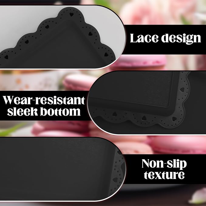 Food Tray, 12 Pack Serving Tray Serving Platter Fruit Dessert Plates, Plastic Serving Trays Rectangle Dessert Trays for Party, Wedding, Restaurant, 14.4" X 9.3" (Black)