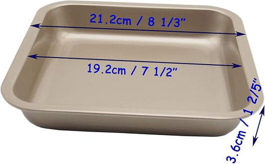 HYTK 2 Small Baking Pans 8.33 x 8.33 Inch (Inner 7.5 X 7.5) Mini Cookie Sheet Toaster Conventional Oven Tray Nonstick No Warp Magnetic Bakeware for 1 or 2 Person