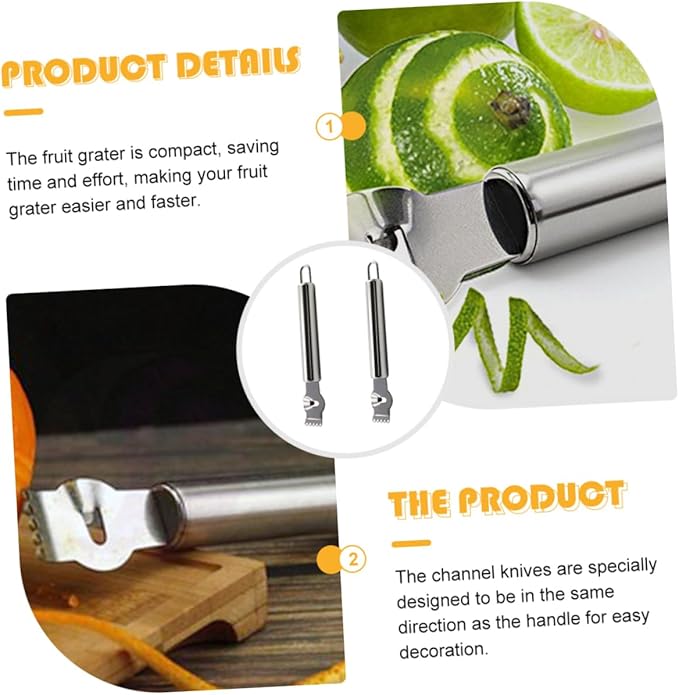 TIDTALEO 2pcs Multi-functional Lemon Slicer Stainless Steel Zester Grater Easy Peel Citrus Peeler Kitchen Accessory for Lemon Lover