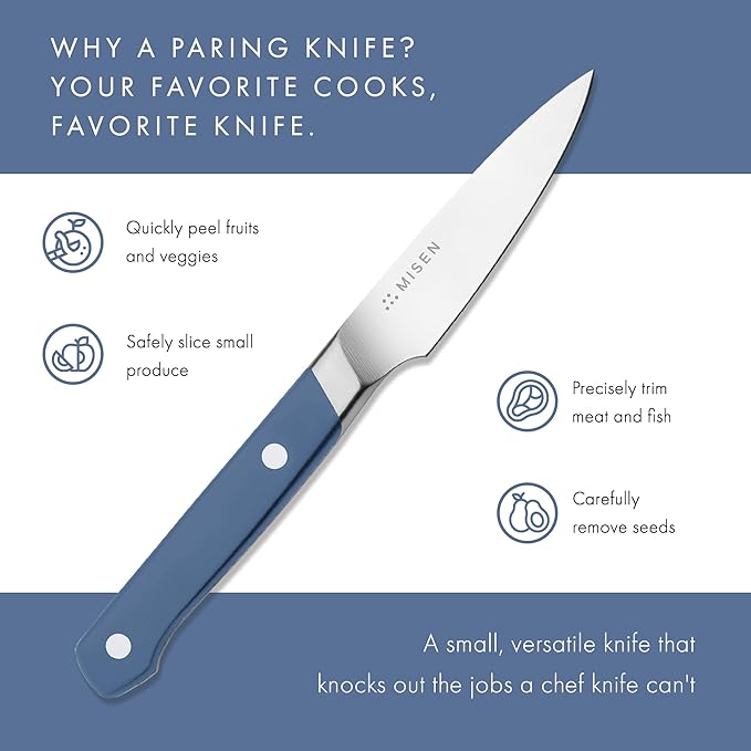 Misen 3.5‑Inch Paring Knife 2.0 - AICHI ACUTO440 High‑Carbon Stainless Steel, Rust‑Proof Blade - Ergonomic Spine, Precision Peeling, Trimming, and Slicing - Lightweight & Versatile - Blue