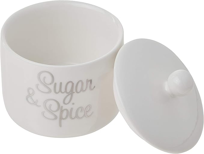 Kate Aspen Ceramic Sugar Bowl, Spice and Everything Nice, White