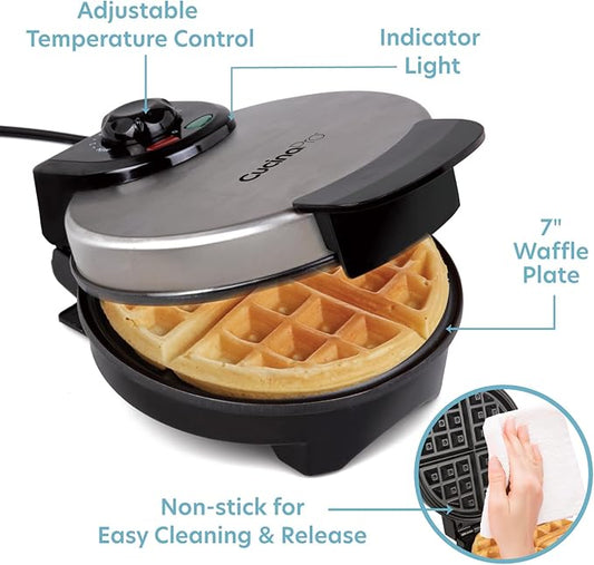 Belgian Waffle Maker- Non-Stick 7" Waffler Iron w Adjustable Browning Control, Electric Baker Makes Thick Fluffy Waffles- Easy Use Kitchen Appliance Essential for Breakfast Brunch Morning w Recipes