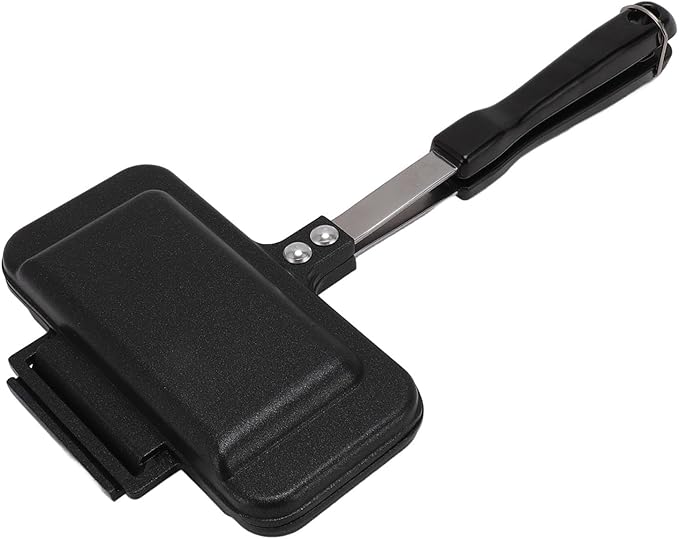 Nonstick Stovetop Waffle Maker Pan, Aluminum Waffle Pan for Family Breakfast, Portable Camping Waffle Maker with Long Handle for Even Heating and Easy Cleaning (Style 1)