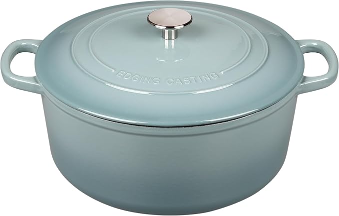 EDGING CASTING Enameled Dutch Ovens Cast Iron Dutch Oven Pot with Lid for Bread Baking, Cook, Dual Handle, 7 Quart, Seasalt