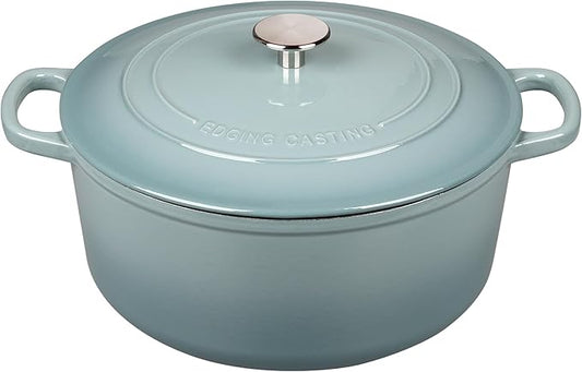 EDGING CASTING Enameled Dutch Ovens Cast Iron Dutch Oven Pot with Lid for Bread Baking, Cook, Dual Handle, 5.5 Quart, Seasalt