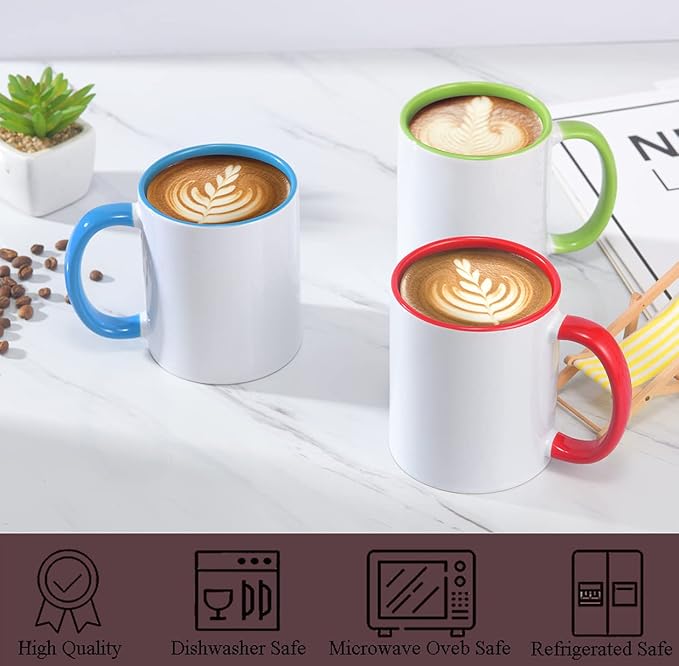 Ceramic Sublimation Mugs, 11oz, 12Pack, Assorted Colors, Microwave Safe, Dishwasher Safe