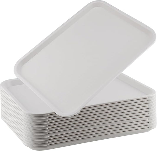 ZOENHOU 14 Pack 14 x 10 Inch Plastic Fast Food Tray,Rectangular Plastic Cafeteria Trays Serving Trays for Serving Food, White