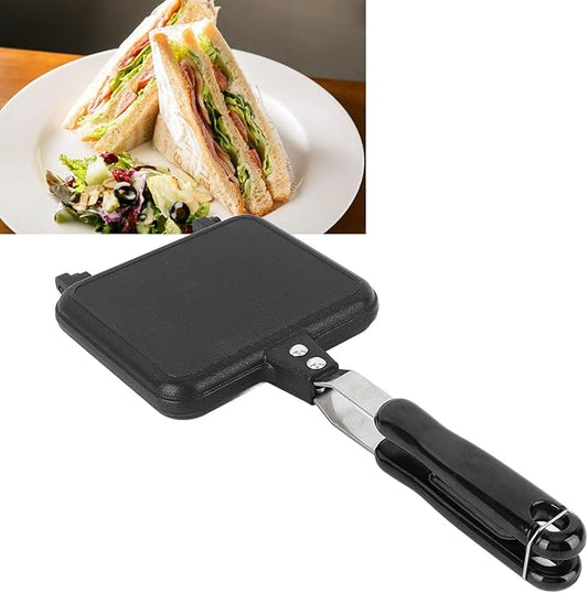 Sandwich Maker Non Stick Hot Sandwich Panini Maker with Handle Aluminum Alloy Grilled Panini Maker Frying Pan Uniform Heating Stovetop Toasted Sandwich Maker for Breakfast(Style 2)(Style 1)