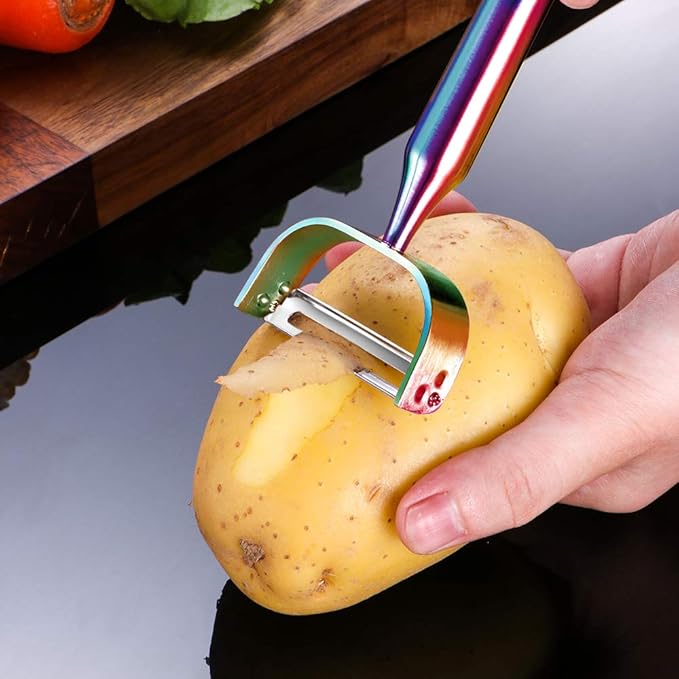 Vegetable Apple Peelers for kitchen, Fruit Carrot Veggie Potatoes Peeler, Heavy Duty Y-Shaped Stainless Steel Peelers, with Ergonomic Non-Slip Handle sharp Blade, Dishwasher Safe Rainbow Color