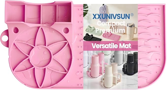 Bottle Drying Rack, Draining Mat for Stanley Tumblers20-40oz, Mugs, Wine Glasses, Compact Portable Cup Dryer Stand for Countertops, Office, RVs & Travel(Peony Pink)