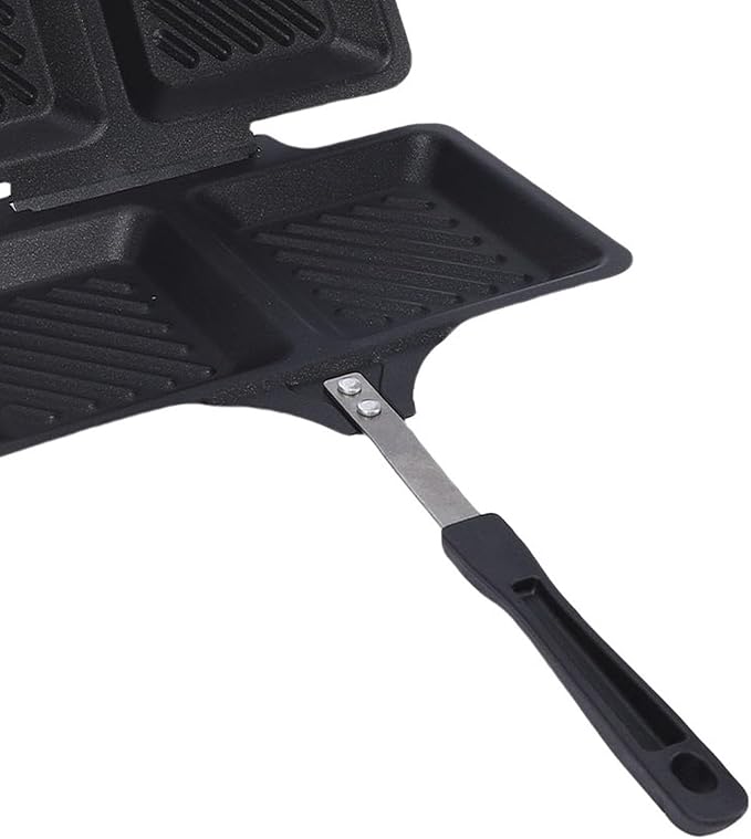 POCREATION Stovetop Panini Press, Double Sided Grilled Sandwich Maker, Non Stick, Square Iron Pan for Home, Camping & Quick Meals (Black)
