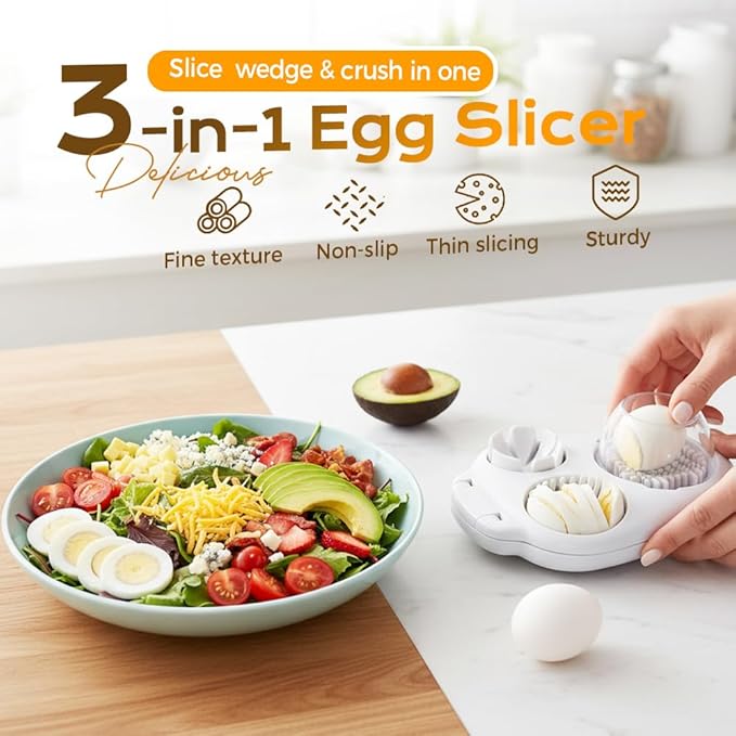 3 In 1 Egg Slicer For Hard Boiled Eggs, Heavy Duty Egg Slicer with 3 Cutting Modes, 2026 New Stainless Steel Egg Cutter for Hard Boiled Eggs Strawberry, Grape, Mushroom, Kitchen Dicer Tool (2)
