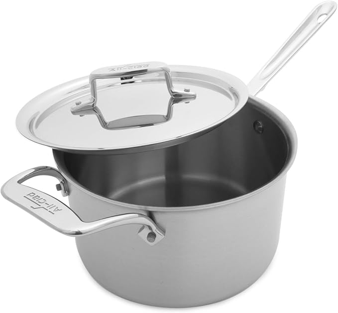 All-Clad D5 5-Ply Stainless Steel Sauce Pan 4 Quart Induction Oven Broiler Safe 600F Pots and Pans, Cookware Silver