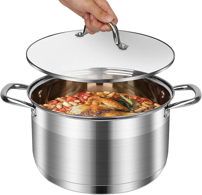 LEUGWAKN Stainless Steel Stock pot-10 Quart pot-Stockpots with Lid -Soup Pot-Induction Pot-Cookware-Cooking Pot-crock pot