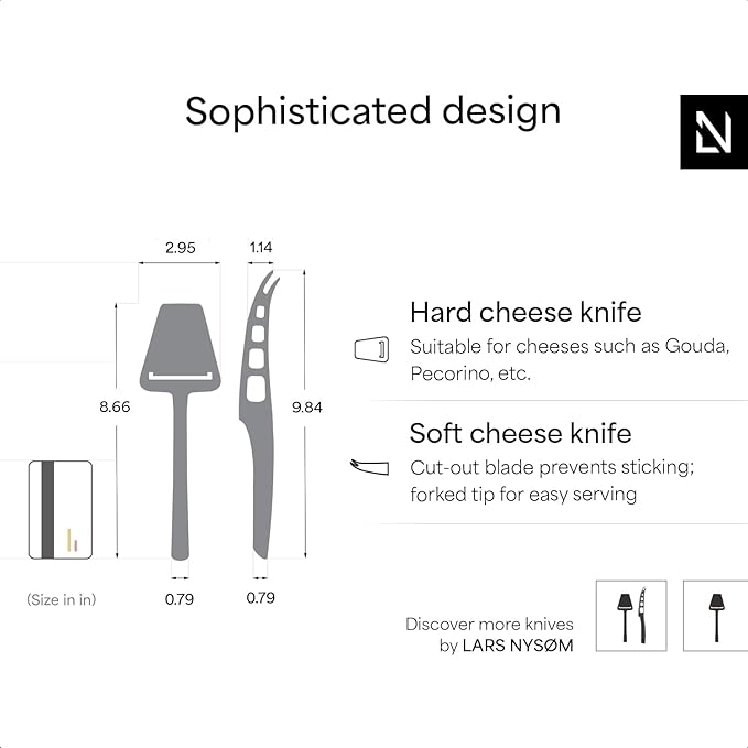 LARS NYSØM Cheese Slicer and Knife Set 2 pcs. I Cheese Knife Set & Cutter Made of Stainless Steel (Carbon Black)