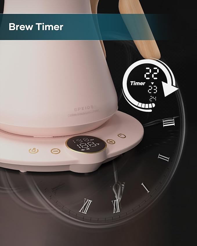 INTASTING Gooseneck Electric Kettle with ±1℉ Temperature Control for Pour Over Coffee & Tea, Quick Heating, BPA-Free Stainless Steel, Built-in Brew Timer, 1500W/0.9L (Petal Pink)