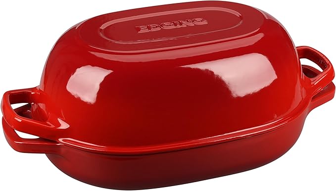 EDGING CASTING Enameled Cast Iron Oval Dutch Oven Pot with Lid, Dutch Oven for Sourdough Bread Baking, Oval Bread Pan, Bread Oven, Bread Dutch Oven, 7qt, Red