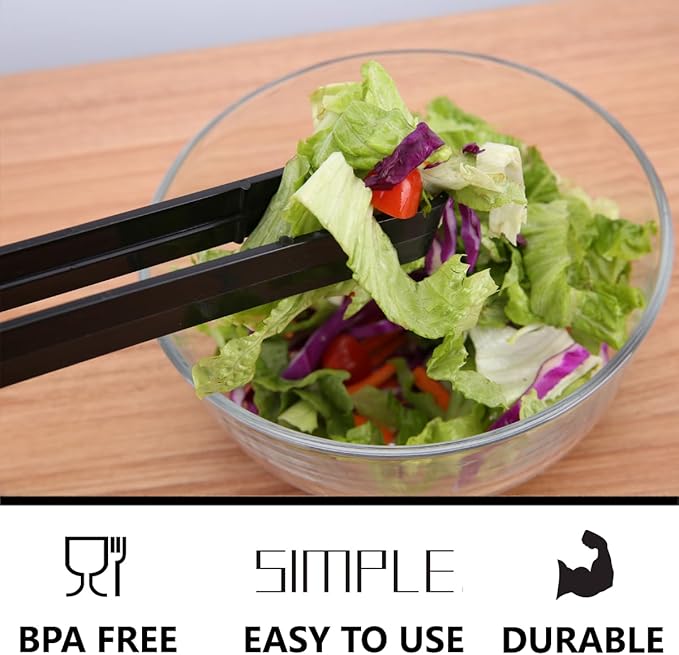 Plastic Serving Tongs 24 Pack, 9 Inch Black Disposable Kitchen Utensils, Food Safe Salad Tongs for Buffets BBQ (24, Black)