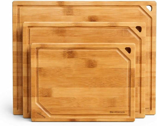 DaviGreen Bamboo Cutting Board Set of 3 (Dark Bamboo, 0.8 Inch Thick)