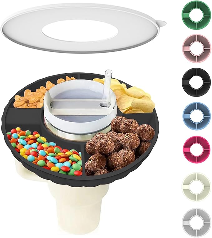 Snack Bowl for Stanley Cup, Silicone Snack Tray with Lid Compatible with Stanley Cup 40 oz, Suitable for Car Holder, Home, Outdoor, Accessories (1Pcs, Black)