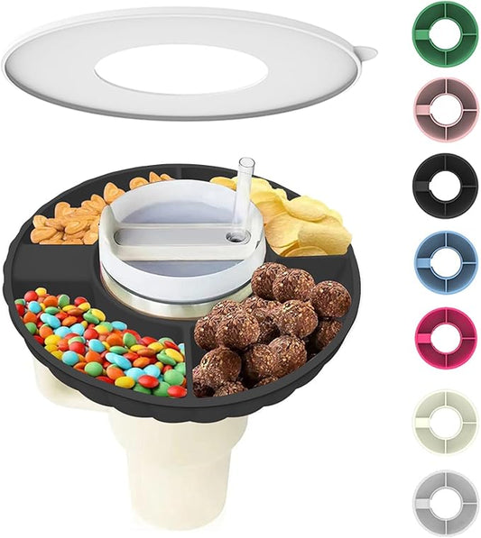 Snack Bowl for Stanley Cup, Silicone Snack Tray with Lid Compatible with Stanley Cup 40 oz, Suitable for Car Holder, Home, Outdoor, Accessories (1Pcs, Black)